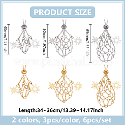 6Pcs 2 Colors Brass Chain Macrame Pouch Necklace Making&nbsp;NJEW-PH01562