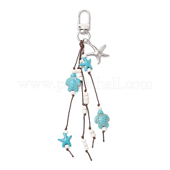 Starfish Turtle Synthetic Turquoise & 304 Stainless Steel Pendants Decorations&nbsp;HJEW-TA00442