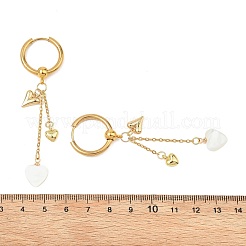 Valentine's Day Heart 202 Stainless Steel & Natural Trochus Shell Hoop Earrings&nbsp;EJEW-JE07078