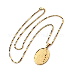 Religion 201 Stainless Steel Oval with Virgin Mary Pendant Necklaces for Women&nbsp;NJEW-M105-11G