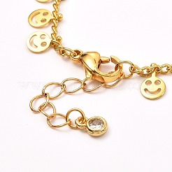 Flat Round with Smiling Face Brass Charm Bracelet Makings&nbsp;AJEW-JB01070-02