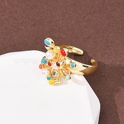 Brass Micro Pave Cubic Zirconia Cuff Open Rings&nbsp;RJEW-C153-03G