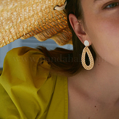 8 Pairs 8 Style Alloy & Raffia & Wood & Polyester Dangle Stud Earrings for Women&nbsp;EJEW-FI0002-76