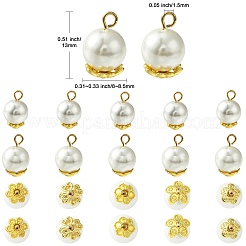 50Pcs 5 Styles Grade A Rainbow Plated Shell Pearl Round Charms&nbsp;FIND-CJ0001-48