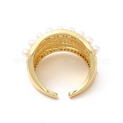 Clear Cubic Zirconia Multi Line Open Cuff Ring with Plastic Pearl Beaded&nbsp;RJEW-I092-12G