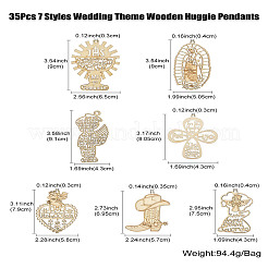 35Pcs 7 Styles Wedding Theme Wooden Huggie Pendants&nbsp;WOOD-CJ0002-07