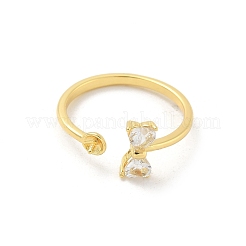 Brass Pave Clear Cubic Zirconia Open Cuff Ring Settings&nbsp;KK-G518-10G-06