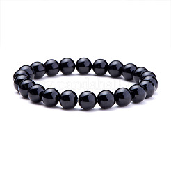 Natural Blacke Agate Round Beads Stretch Bracelets&nbsp;BJEW-N301-8mm-01