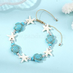 Adjustable Dyed Synthetic Turquoise & Non-magnetic Synthetic Hematite Beads Braided Beads Bracelets for Women Men&nbsp;BJEW-JB13778-01