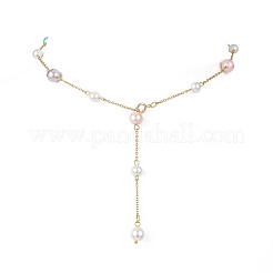 Round Shell Pearl & 304 Stainless Steel Handmade Link Chain Necklaces&nbsp;NJEW-JN05301-02