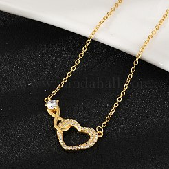 Brass Pave Clear Cubic Zirconia Infinity Heart Pendant Nceklaces for Women&nbsp;NJEW-V011-01G