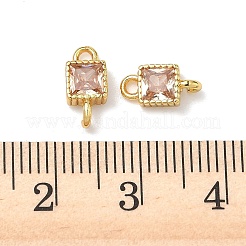 Brass Pave Cubic Zirconia Square Connector Charms&nbsp;KK-P348-12G-04