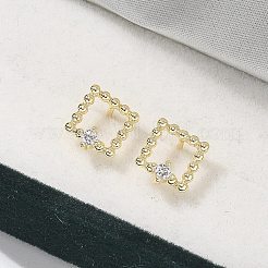 Brass Clear Cubic Zirconia Stud Earrings&nbsp;EJEW-Q014-03G