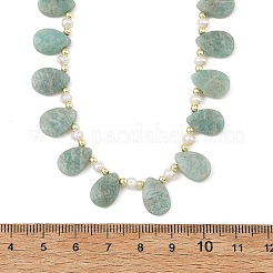 Natural Cultured Freshwater Pearl Rice & Natural Amazonite Teardrop Beaded Necklaces&nbsp;NJEW-JN06434