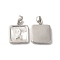 Natural Shell Square Charms, with Brass Findings, Platinum, 15x13x3mm, Hole: 2x4mm