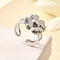 Brass Cuff Rings for Women, Flower, Rack Plating, Long-Lasting Plated, Lead Free and Cadmium Free, Platinum, 18x17.5mm, Inner Diameter: 17.5mm