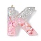Resin Pendants, with Shell & Paillette & Gloden Alloy Loop, Letter A~B, Letter K, 42~44x11.5~57x7.5~8.5mm, Hole: 2mm