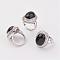 Natural Dyed & Heated Black Agate Finger Rings, with Brass Ring Finding, Platinum, Oval, Size 8, 18mm