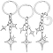 3Pcs 3 Styles Star Alloy Keychains, Platinum, 94~98mm, 1pc/style