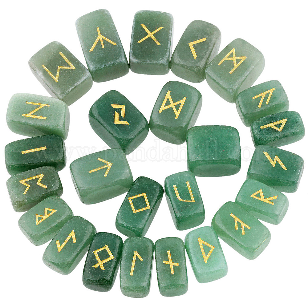 Natural Rune Shell Wholesale Viking Runes Engraved Rectangle Natural Green Aventurine Rune ...