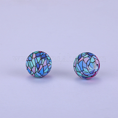 Printed Round Silicone Focal Beads, Royal Blue, 15x15mm, Hole: 2mm