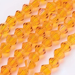 Imitation Austrian Crystal 5301 Bicone Beads, Faceted Glass Beads Strands, Orange, 4x4mm, Hole: 0.8~1mm, about 75~78pcs/strand, 28~29cm