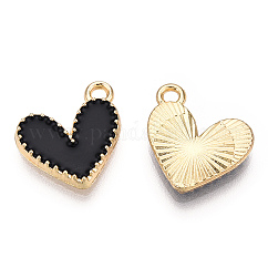 Alloy Enamel Charms, Cadmium Free & Nickel Free & Lead Free, Light Gold, Heart Charm, Black, 14x13.5x2mm, Hole: 1.5mm