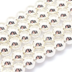 Electroplate Non-magnetic Synthetic Hematite Beads Strands, Grade AAA, Long-Lasting Plated, Round, Silver Plated, 4mm, Hole: 1mm, about 105pcs/strand, 15.7 inch(40cm)