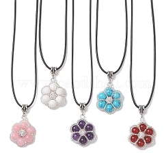 Synthetic Turquoise & Dyed Natural Mashan Jade & Carnelian & Amethyst with Glass Seed Beaded Pendant Waxed Cotton Cord Necklaces&nbsp;NJEW-MZ00140