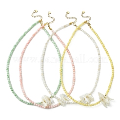 Natural Trochid Shell Chip and Round Natural Pearl Beaded Necklacess for Women&nbsp;NJEW-JN06222