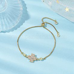 Brass Pave Clear Cubic Zirconia Box Chain Cross Pendant Slider Bracelets&nbsp;BJEW-JB10809