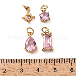 4Pcs 4 Styles 304 Stainless Steel & Glass Pendants&nbsp;GL-CBAC8BB-01G-10