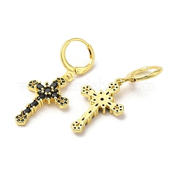 Cross Real 18K Gold Plated Brass Dangle Leverback Earrings&nbsp;EJEW-L268-036G-02