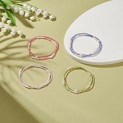 2Pcs 2 Style Natural Pearl & Glass Seed Beaded Stretch Bracelets Set&nbsp;BJEW-JB09032