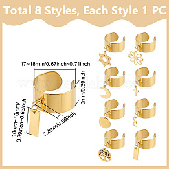 8Pcs 8 Styles 304 Stainless Steel Open Cuff Finger Ring&nbsp;RJEW-UN00034