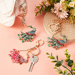 2Pcs 2 Colors Peacock Enamel Style Alloy Rhinestone Keychains&nbsp;KEYC-OC0001-37