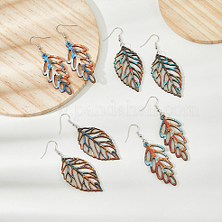 4 Pairs 4 Style Wood Hollow Leaf Dangle Earrings&nbsp;EJEW-FI0001-95