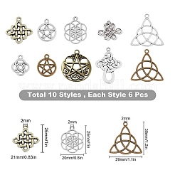 60Pcs 10 Styles Tibetan Style Alloy Pendants&nbsp;TIBEP-SC0001-74AS