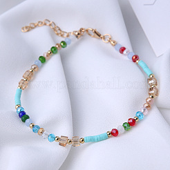 Bohemian Style Alloy & Plastic & Polymer Clay Beaded Anklets&nbsp;FS-WGD536E-01