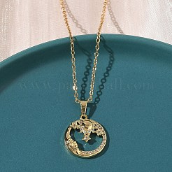 Brass Micro Pave Clear Cubic Zirconia Moon and Sun Pendant 304 Stainless Steel Chain Necklaces for Women&nbsp;NJEW-D341-05G