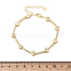 Heart Brass Micro Pave Cubic Zirconia Link Chain Bracelets for Women&nbsp;BJEW-A164-01G-01