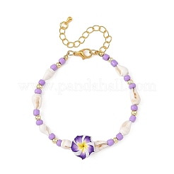 Polymer Clay Flower & Glass & Natural Trumpet Shell Beaded Bracelets for Women&nbsp;BJEW-JB14391