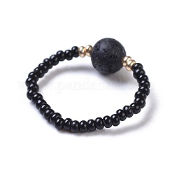 Natural Lava Rock Stretch Rings&nbsp;RJEW-JR00255-01