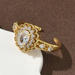 Brass Micro Pave Cubic Zirconia Cuff Open Rings&nbsp;RJEW-C163-19G