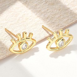 Brass Micro Clear Cubic Zirconia Eye Stud Earrings&nbsp;EJEW-S252-02G