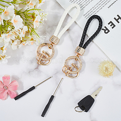 2Pcs 2 Colors PU Leather and Alloy Rhinestone Braided Keychain&nbsp;KEYC-CL0001-16
