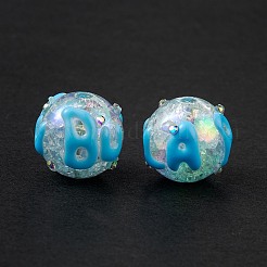 UV Plating Rainbow Iridescent Crackle Acrylic Enamel Beads&nbsp;OACR-I003-07
