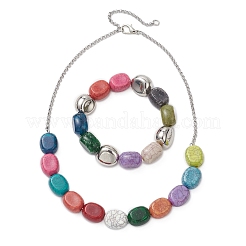 Oval Acrylic Imitation Turquoise Beaded Bracelets & Necklaces Sets&nbsp;SJEW-JS01345