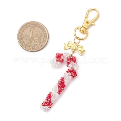 Christmas Candy Cane Glass Beaded Pendant Decorations&nbsp;HJEW-MZ00320-01
