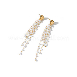304 Stainless Steel & Plastic Pearl Tassel Stud Earrings&nbsp;WG7F267-01